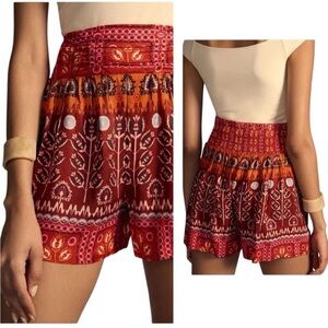 Anthropologie Boho Maximalist Cottage Printed Ruched High Waisted Flowy Shorts
